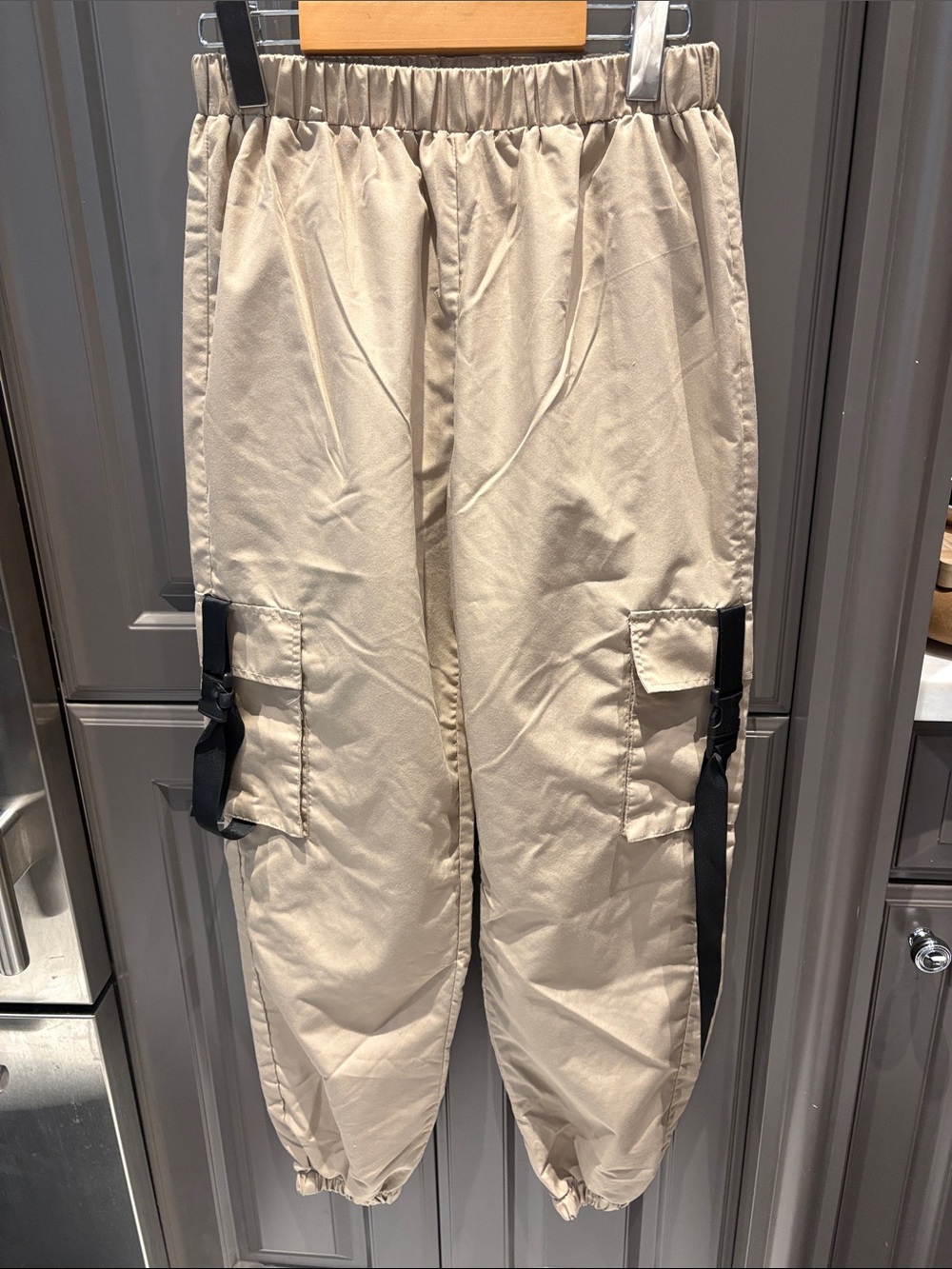 Amazon Beige Cargo Joggers with Black Utility Straps